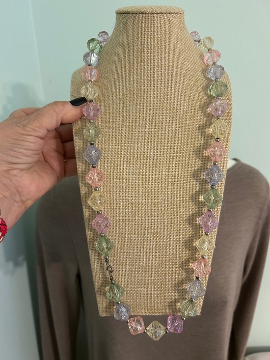 Pastel Faceted Bead Necklace - Multi Color on spring-ring c clasp ice cube vibes - Picture 4 of 12